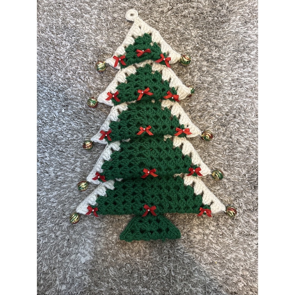 Handmade Crochet Christmas Tree Hanging Ornament, Door Hang Unique, 20in. Height